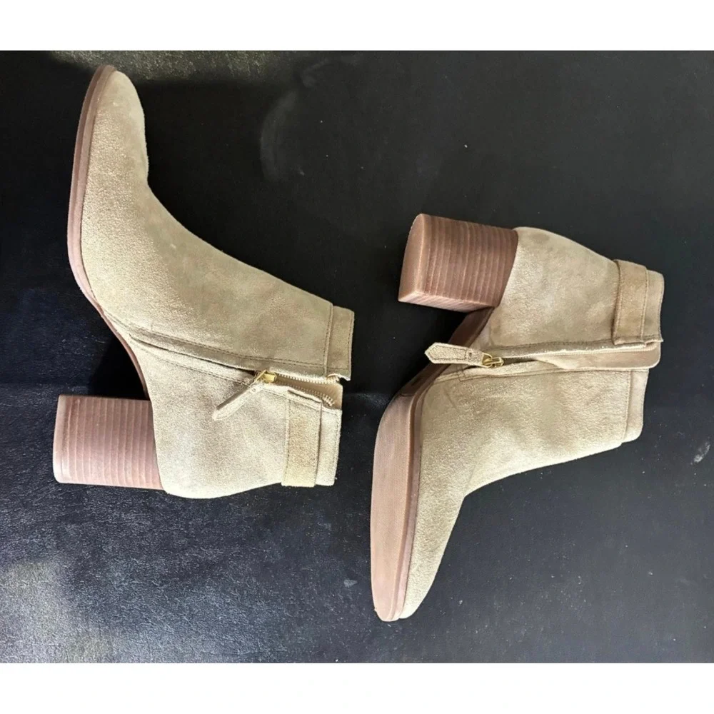 Tory Burch Women's Suede Ankle Booties – Size 8M – Beige/Tan Block Heel